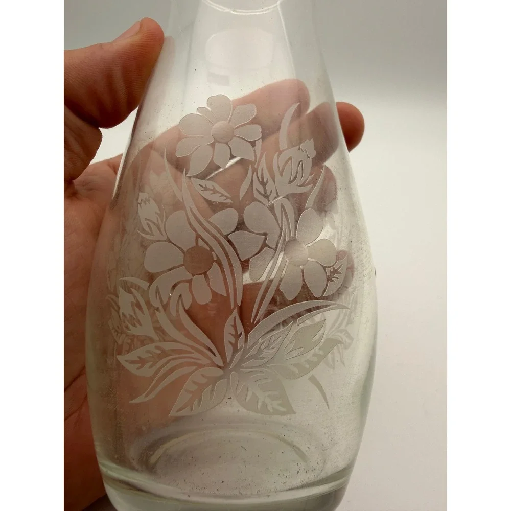 Pasabahce Turkey Frosted Floral Etched Clear Glass Vase Quality‎ Glass F306